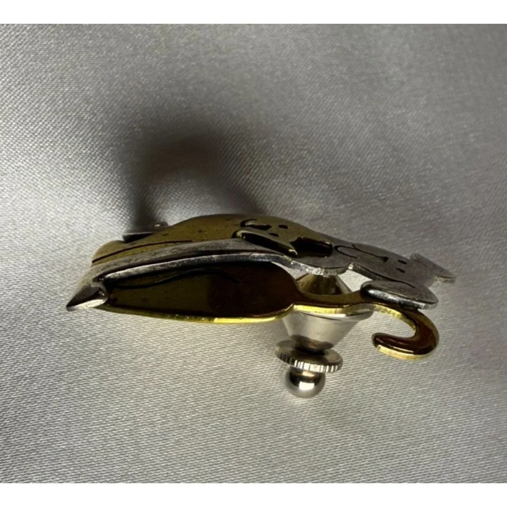 Vintage Far Fetched Cat and Dog Stick Pin Mixed Metal Brass Silver Tone Artisan